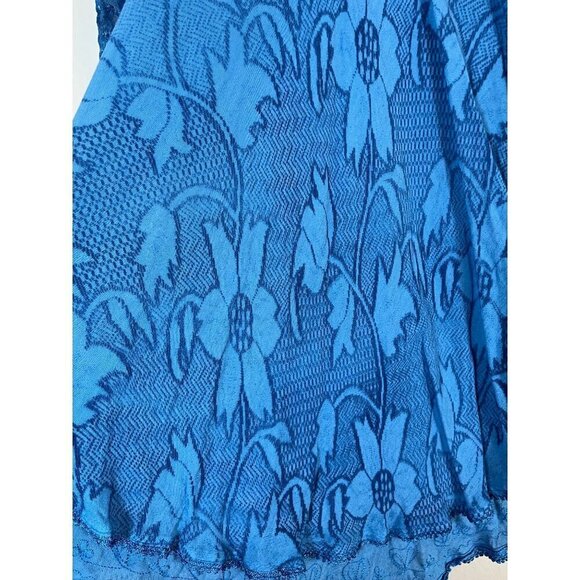 Vintage Floral Lace Top M Blue Coastal Boho Western Hippie Classic 80s Indie - Picture 4 of 15